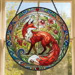 Art nouveau floral fox stained glass suncatcher window hanging, suitable for home and garden decoration
