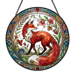 Art nouveau floral fox stained glass suncatcher window hanging, suitable for home and garden decoration