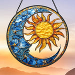 Astrology sun moon stars stained glass suncatcher window hanging, suitable for home and garden decoration