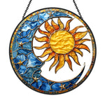 Astrology sun moon stars stained glass suncatcher window hanging, suitable for home and garden decoration