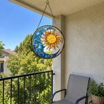 Astrology sun moon stars stained glass suncatcher window hanging, suitable for home and garden decoration