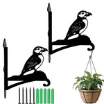 Atlantic puffin bird metal hanging basket bracket mounted on outdoor wall for plant decoration