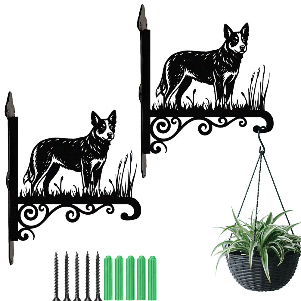Australian cattle dog metal hanging basket bracket mounted on outdoor wall for plant decoration