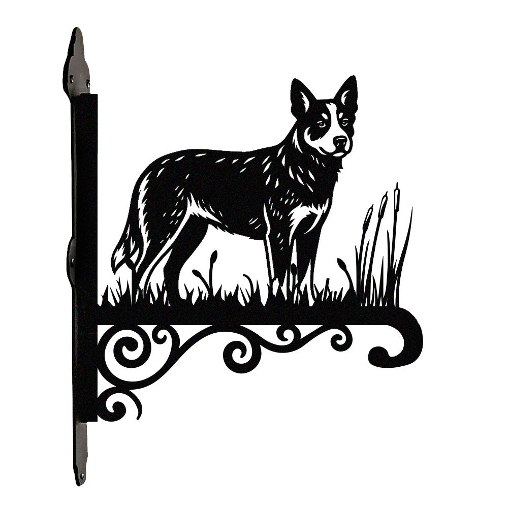 Australian cattle dog metal hanging basket bracket mounted on outdoor wall for plant decoration