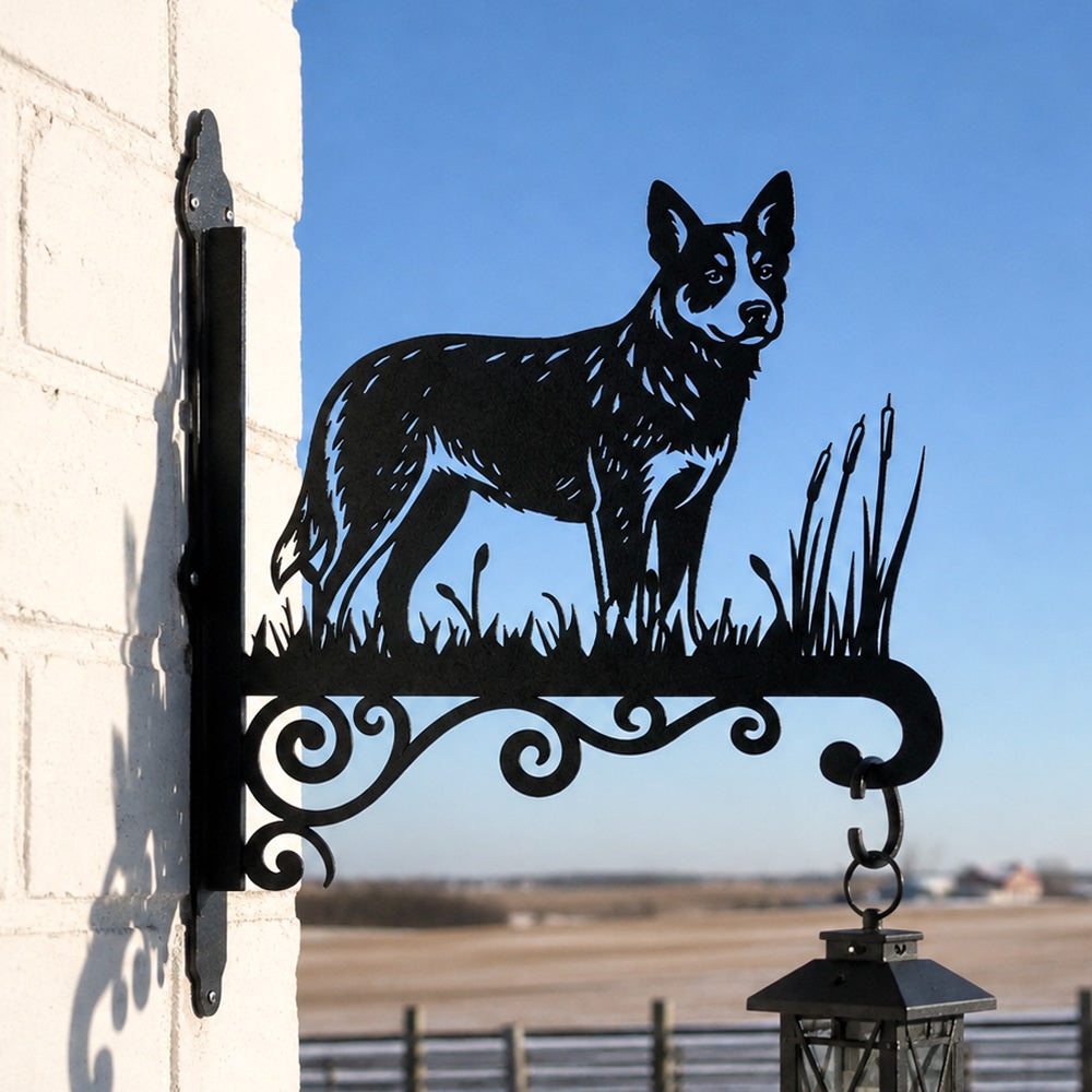 Australian cattle dog metal hanging basket bracket mounted on outdoor wall for plant decoration