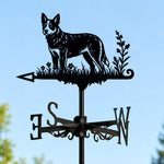 Australian Cattle dog metal weather vane with directional arrows and mounting rod, outdoor roof and garden decoration