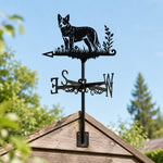 Australian Cattle dog metal weather vane with directional arrows and mounting rod, outdoor roof and garden decoration