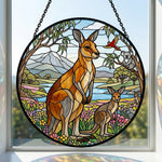 Australian kangaroo family and koala stained glass suncatcher window hanging, suitable for home and garden decoration
