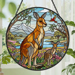 Australian kangaroo family and koala stained glass suncatcher window hanging, suitable for home and garden decoration