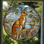 Australian kangaroo family and koala stained glass suncatcher window hanging, suitable for home and garden decoration