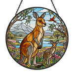 Australian kangaroo family and koala stained glass suncatcher window hanging, suitable for home and garden decoration
