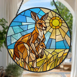 Australian kangaroo family stained glass suncatcher window hanging, suitable for home and garden decoration