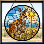 Australian kangaroo family stained glass suncatcher window hanging, suitable for home and garden decoration