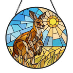 Australian kangaroo family stained glass suncatcher window hanging, suitable for home and garden decoration