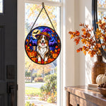 Australian Shepherd Halloween stained glass suncatcher window hanging, suitable for home and garden decoration