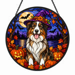 Australian Shepherd Halloween stained glass suncatcher window hanging, suitable for home and garden decoration