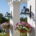 Australian shepherd metal hanging basket bracket mounted on outdoor wall for plant decoration