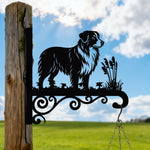 Australian shepherd metal hanging basket bracket mounted on outdoor wall for plant decoration