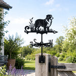 Australian Shepherd metal weather vane with directional arrows and mounting rod, outdoor roof and garden decoration
