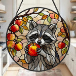 Autumn harvest apple raccoon stained glass suncatcher window hanging, suitable for home and garden decoration