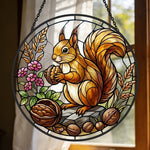 Autumn harvest squirrel-1 stained glass suncatcher window hanging, suitable for home and garden decoration