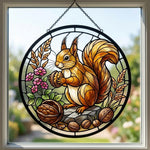 Autumn harvest squirrel-1 stained glass suncatcher window hanging, suitable for home and garden decoration