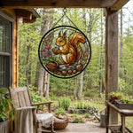 Autumn harvest squirrel stained glass suncatcher window hanging, suitable for home and garden decoration
