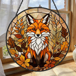 Autumn leaves red fox stained glass suncatcher window hanging, suitable for home and garden decoration