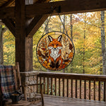 Autumn leaves red fox stained glass suncatcher window hanging, suitable for home and garden decoration