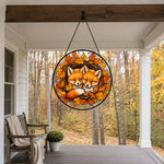 Autumn maple leaves foxes stained glass suncatcher window hanging, suitable for home and garden decoration