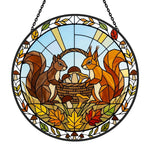 Autumn maple leaves squirrel stained glass suncatcher window hanging, suitable for home and garden decoration