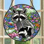 Backyard wildlife floral meadow stained glass suncatcher window hanging, suitable for home and garden decoration