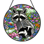 Backyard wildlife floral meadow stained glass suncatcher window hanging, suitable for home and garden decoration