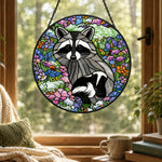 Backyard wildlife floral meadow stained glass suncatcher window hanging, suitable for home and garden decoration
