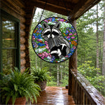 Backyard wildlife floral meadow stained glass suncatcher window hanging, suitable for home and garden decoration