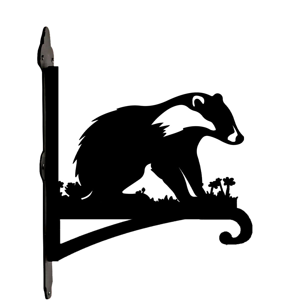 Badger metal hanging basket bracket mounted on outdoor wall for plant decoration