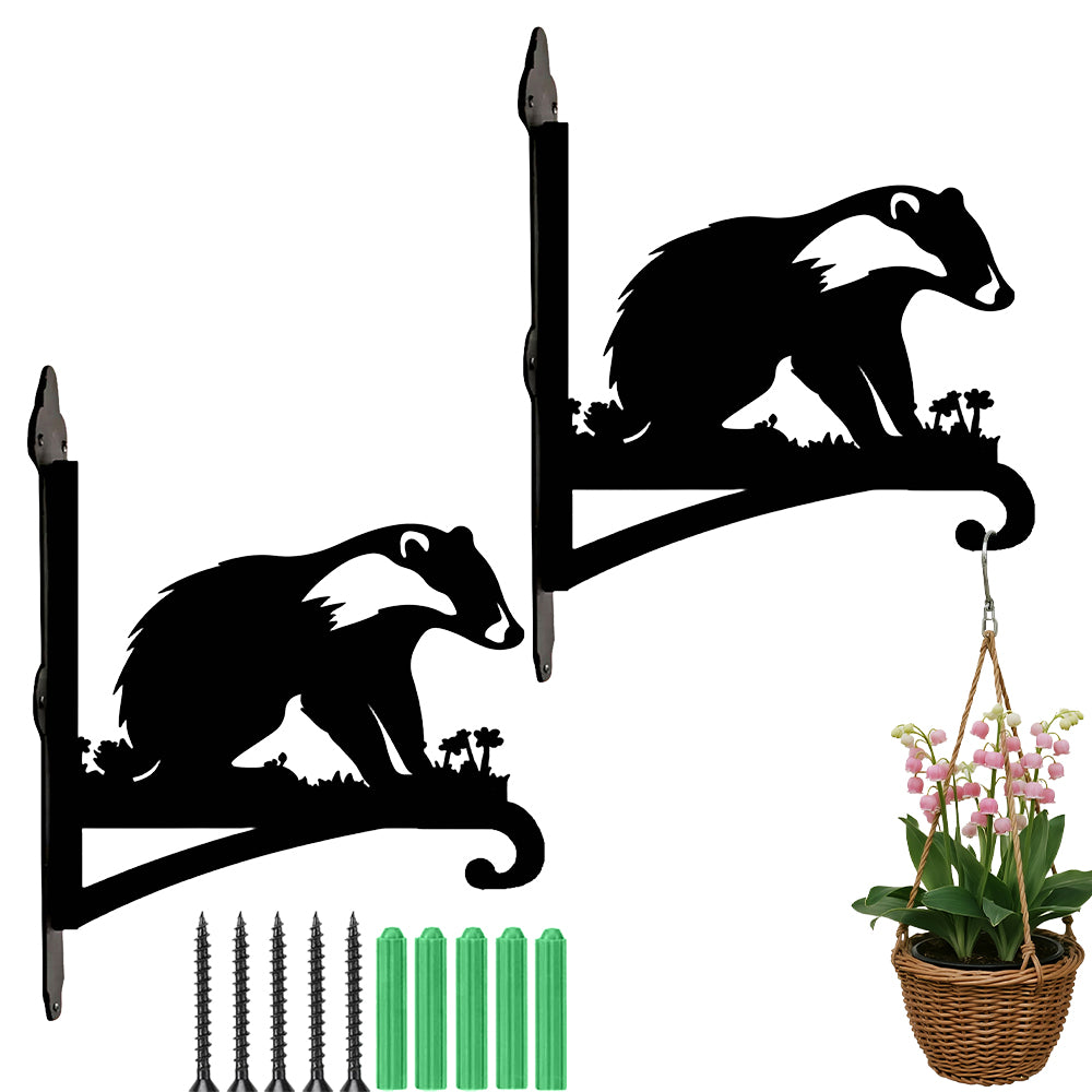 Badger metal hanging basket bracket mounted on outdoor wall for plant decoration