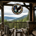 Bald eagle flying stained glass suncatcher window hanging, suitable for home and garden decoration