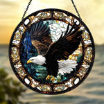 Bald eagle flying stained glass suncatcher window hanging, suitable for home and garden decoration