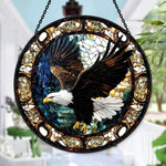 Bald eagle flying stained glass suncatcher window hanging, suitable for home and garden decoration