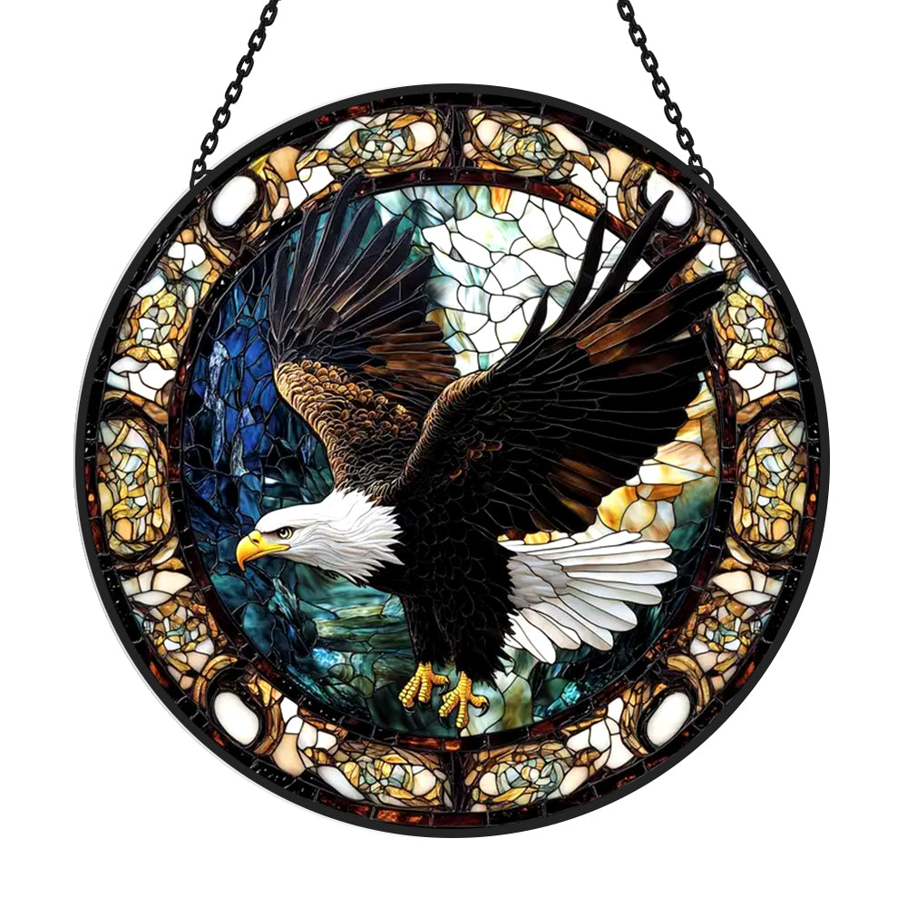 Bald eagle flying stained glass suncatcher window hanging, suitable for home and garden decoration
