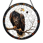 Bald eagle perched stained glass suncatcher window hanging, suitable for home and garden decoration
