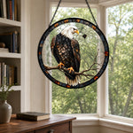 Bald eagle perched stained glass suncatcher window hanging, suitable for home and garden decoration