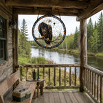 Bald eagle perched stained glass suncatcher window hanging, suitable for home and garden decoration