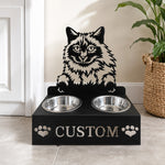 Personalized balinese cat metal cat bowl stand with custom name cutout and two removable feeding bowls