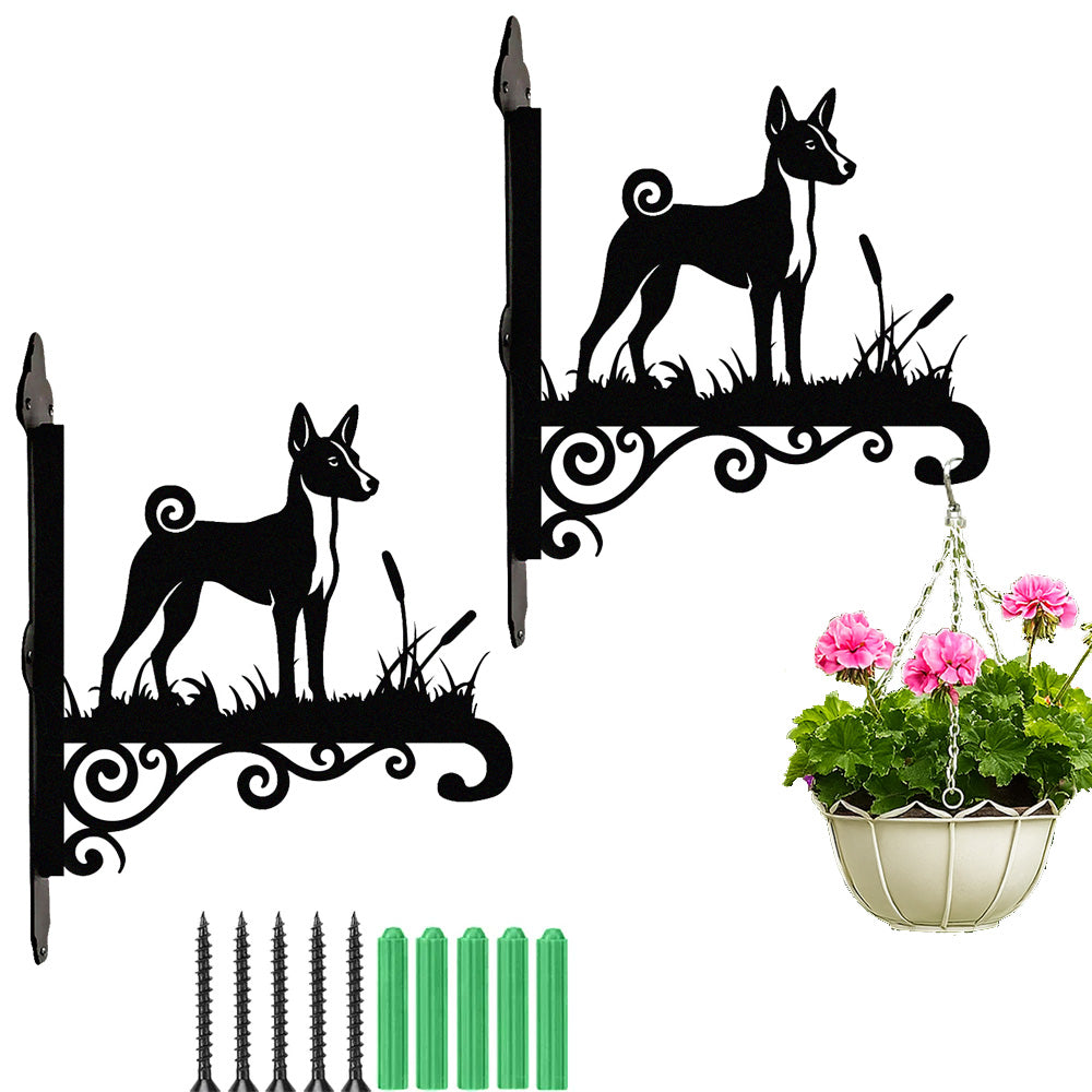 Basenji metal hanging basket bracket mounted on outdoor wall for plant decoration