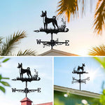 Basenji metal weather vane with directional arrows and mounting rod, outdoor roof and garden decoration