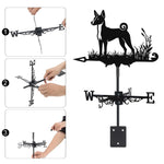 Basenji metal weather vane with directional arrows and mounting rod, outdoor roof and garden decoration
