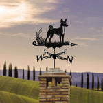 Basenji metal weather vane with directional arrows and mounting rod, outdoor roof and garden decoration