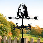 Basset Hound metal weather vane with directional arrows and mounting rod, outdoor roof and garden decoration